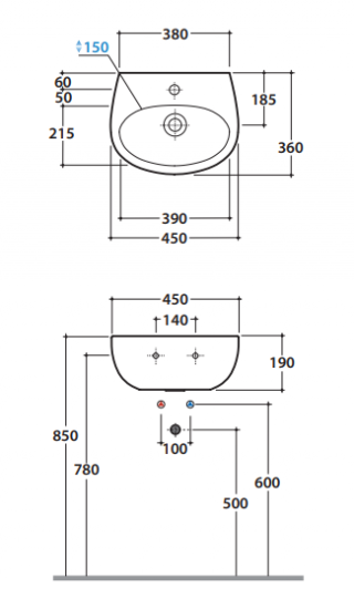Раковина Globo Grace GR045 45 x 36 схема 1