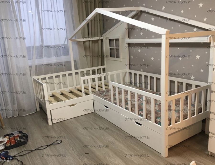 Кровать Домик Угловой Fairy Land №18 (Для Двоих Детей) любые размеры