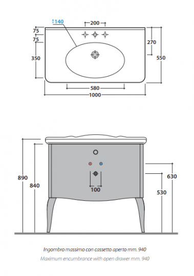 Тумба под раковину Globo Paestum PS100 110х60 схема 2