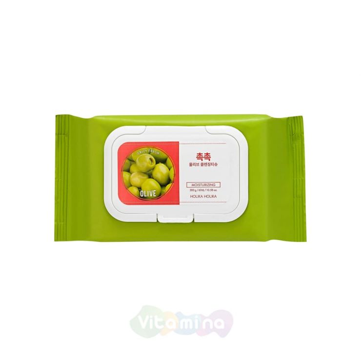 Holika Holika Cалфетки для удаления макияжа Daily Fresh Olive Cleansing Tissue, 60 шт