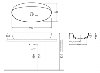 Раковина Azzurra Elegance/Circle ELLA090440C0 90 x 44 схема 1