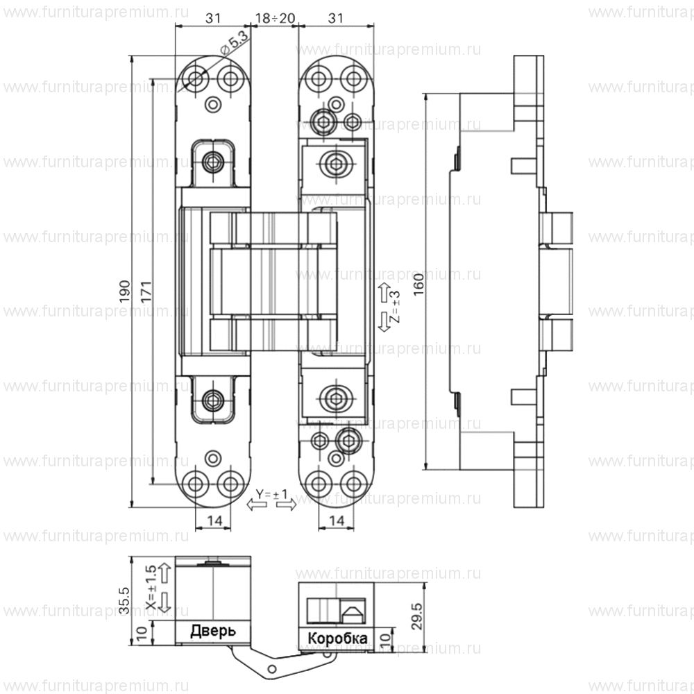 Петля скрытая OTLAV 3D 0400, универсальная