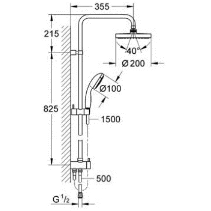 Душевая система Grohe Eurosmart 124410 New Tempesta 200 схема 2