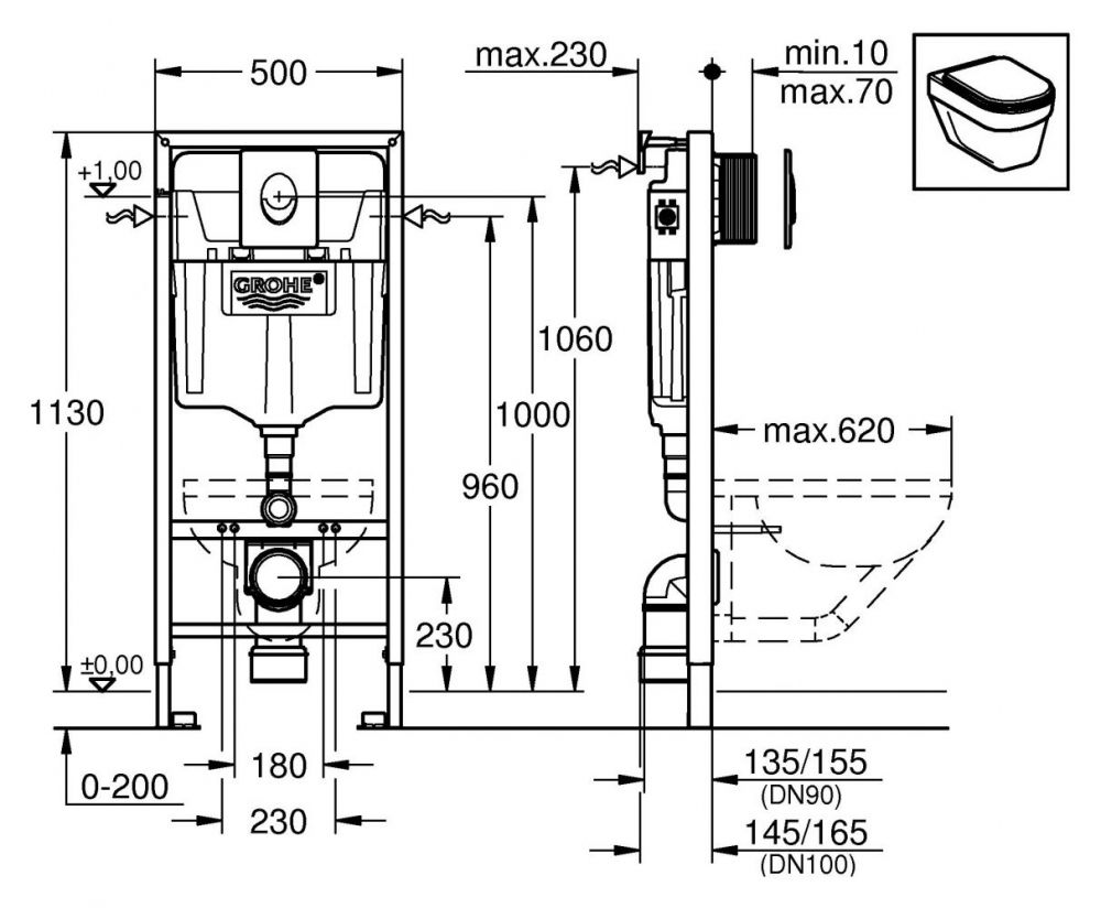 Инсталляция Grohe с унитазом Roca Dama Senso 346517000 схема 3