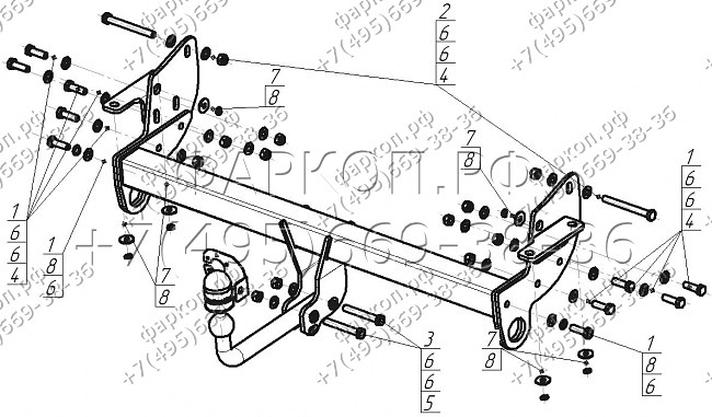 Фаркоп с оцинкованным шаром Mitsubishi Pajero III 2000-2007, Mitsubishi Pajero lV 2007- крепление шара на двух болтах