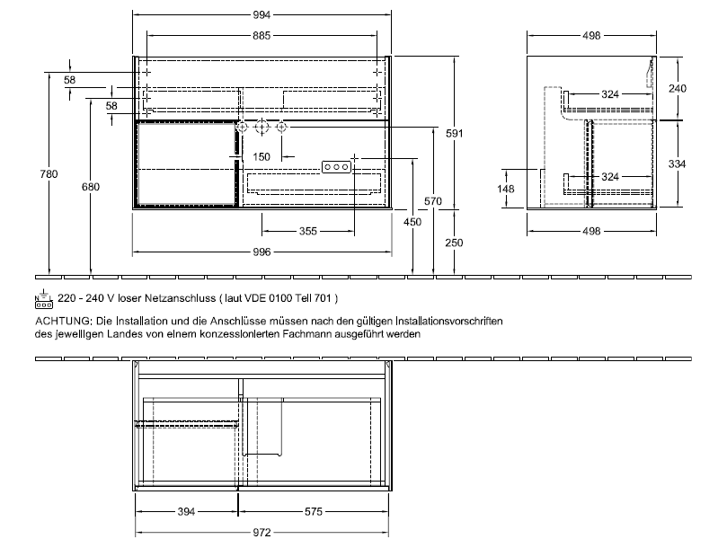 Тумба под раковину Villeroy&Boch Finion F030 MT GF схема 2