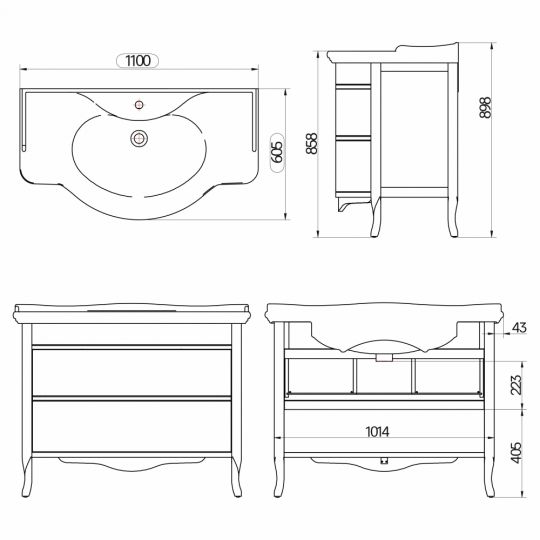 Тумба с раковиной Tiffany World Armony Nuovo ARM2110-M+GIU200110/ALZA bi*1 112*62*81 ФОТО