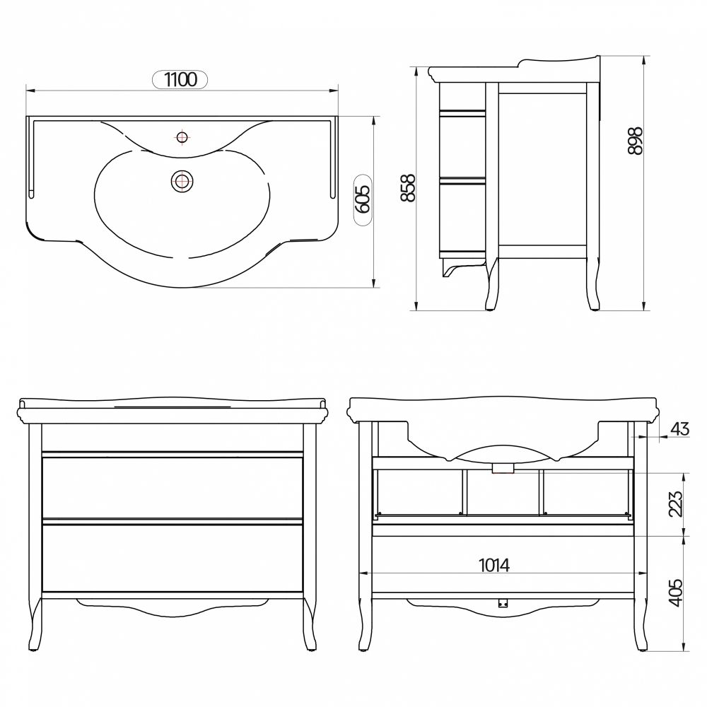 Тумба под раковину Tiffany World Armony Nuovo ARM2110-B+GIU200110/ALZA bi*1 112*62*81 схема 2