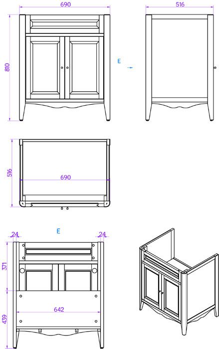 Тумба с раковиной Tiffany World Veronica Nuovo VER2073-G+AR834bi*1 73*54*81 схема 2