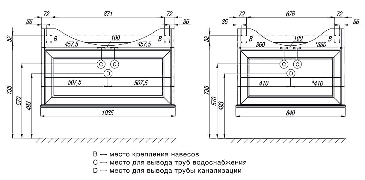 Тумба под раковину Roca America Evolution W ZRU9302952 85 подвесная схема 4