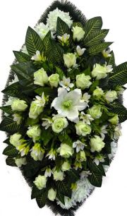 Ритуальный венок из искусственных цветов - Элит #11 белый из роз, лилий, хризантем и зелени