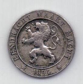 5 сантимов 1894 Бельгия DER BELGEN AUNC Редкий тип