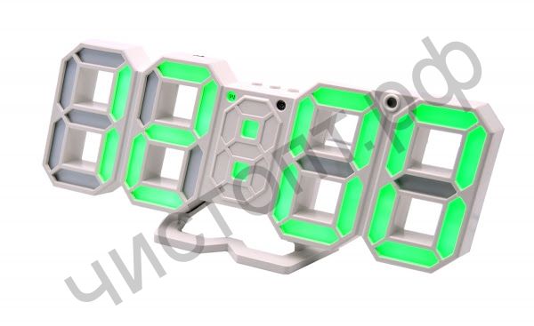Часы  эл. сетев. VST883-4 зел.цифры +дата + темпер. (без блока) (5В)