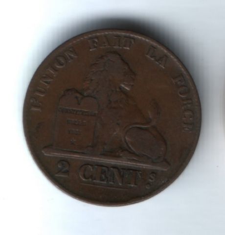 2 сантима 1859 года Бельгия