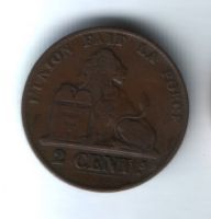 2 сантима 1859 года Бельгия