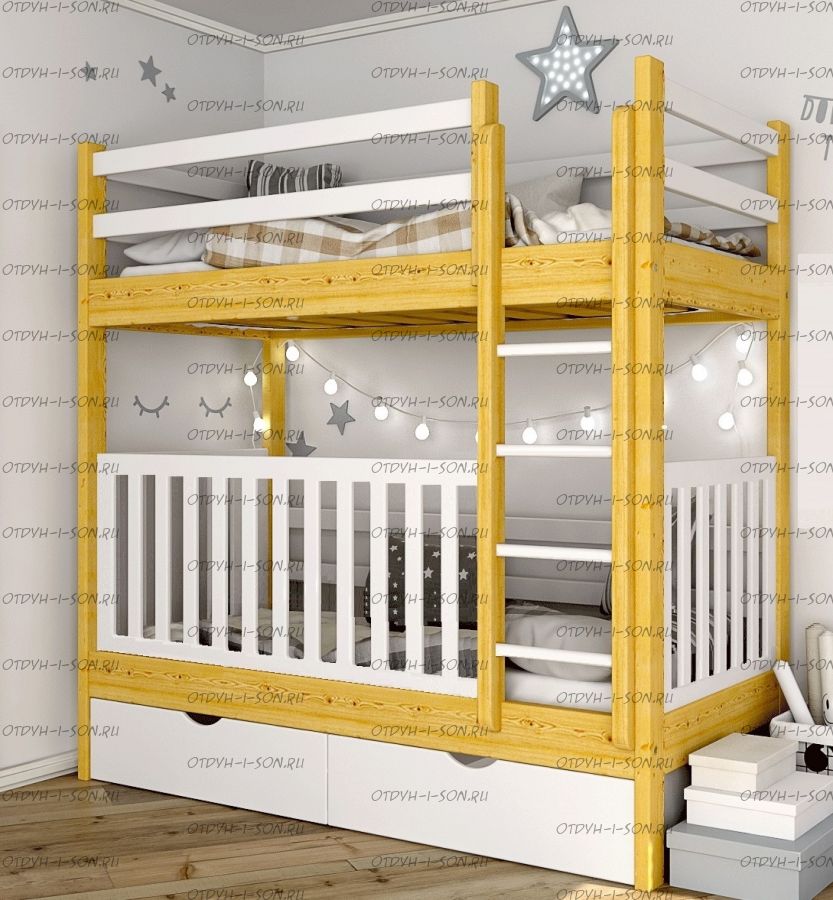 Кровать двухъярусная Малинка с ящиками №8+