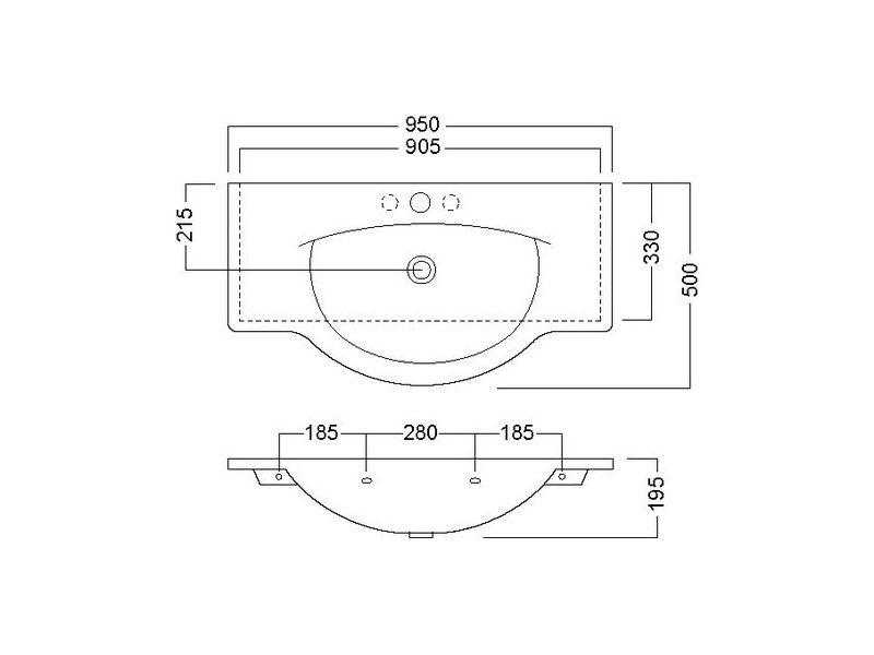 Подвесная или мебельная накладная раковина Hatria Sophie Y0HC01 95х50 схема 1