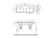 Двойная раковина Hatria Erika Pro Q YXJC01 подвесная/мебельная накладная 120х45 схема 1