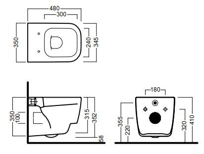 Подвесной унитаз Hatria Fusion 48 YXZL01 48х35 схема 1