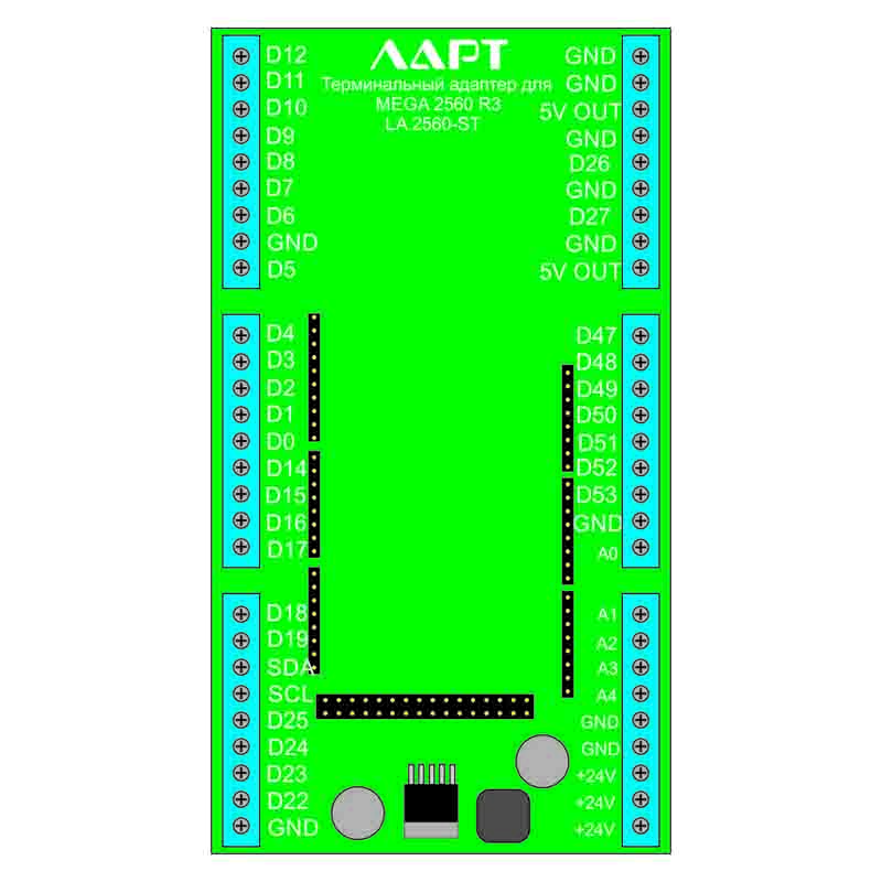 Терминальный адаптер для Arduino Mega2560 на DIN рейку. ЛАРТ LA2560-ST