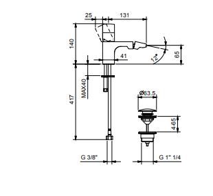 Смеситель для биде Fantini Nice S008SF с донным клапаном схема 1