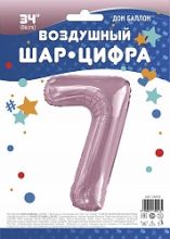 Шар (34''/86 см) Цифра, 7, Slim, Светло-розовый, 1 шт. в упак.