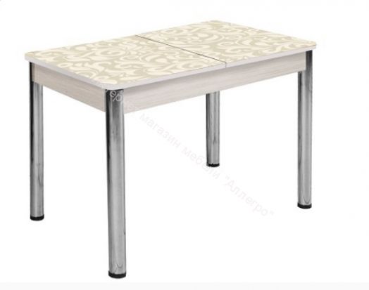 Стол Триумф (1,17м), (1,35м) раздвижной опоры круглые хром беленый дуб фотопечать арт.455356675