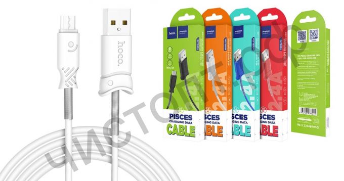 Кабель USB - микро USB HOCO X24 Pisces, 1.0м, круглый, 2.1A, силикон, цвет: белый