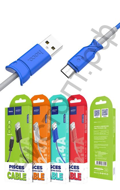 Кабель USB - микро USB HOCO X24 Pisces, 1.0м, круглый, 2.1A, силикон, цвет: синий