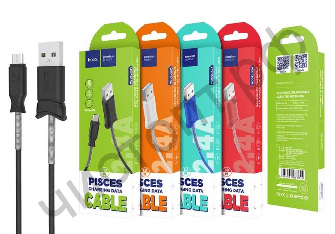 Кабель USB - микро USB HOCO X24 Pisces, 1.0м, круглый, 2.1A, силикон, цвет: чёрный