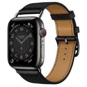 Часы Apple Watch Hermès Series 6 GPS + Cellular 44mm Space Black Stainless Steel Case with Noir Swift Leather Attelage Single Tour