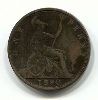 1 пенни 1890 Великобритания