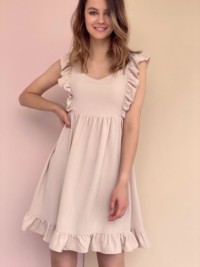 4328 Платье бежевое в стиле babydoll