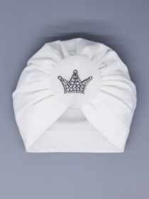 00-0027014  Чалма трикотажная для девочки, бант из фатина, корона, молочный