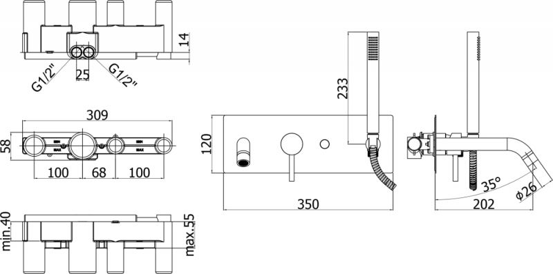 Смеситель для ванны Paffoni Light LIG001 схема 4