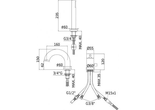 Смеситель на борт ванны Paffoni Light LIG047 схема 3