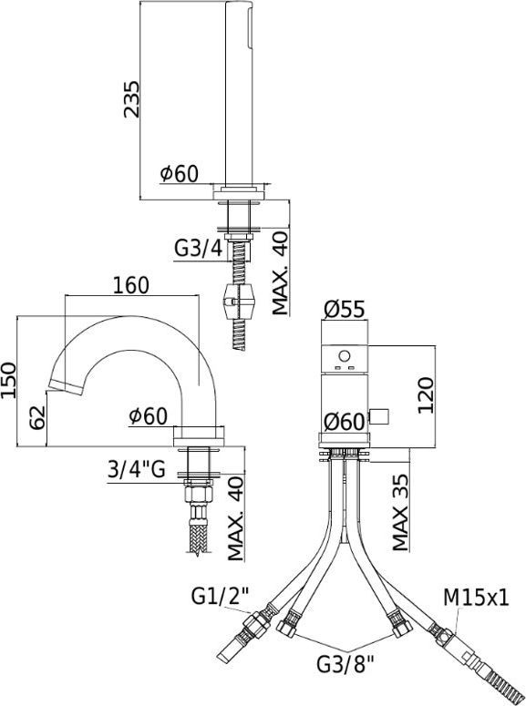 Смеситель на борт ванны Paffoni Light LIG047 схема 5