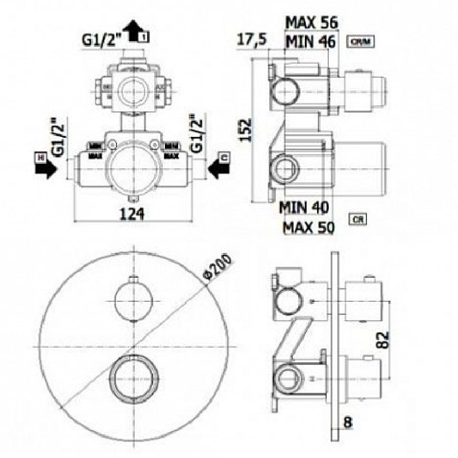 Смеситель для душа Paffoni Light LIQ013 схема 3