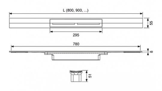 Душевой лоток Tece Drainprofile 100 6710 с решеткой PVD схема 67