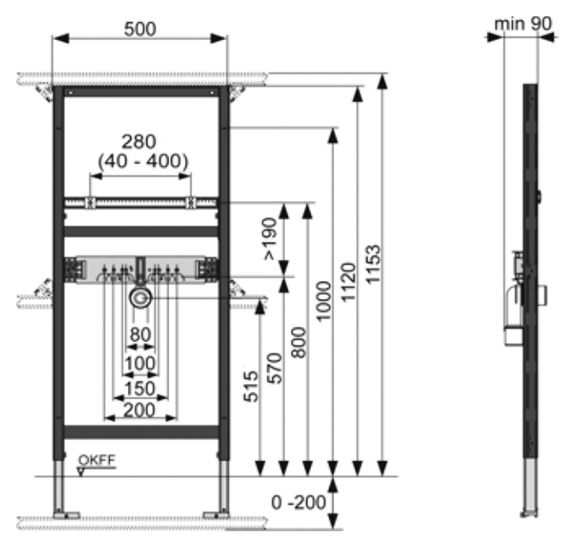 Инсталляция Tece TeceProfil 9310000 для раковины Красная схема 2