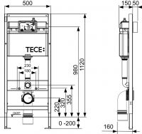 Инсталляция (монтажная рама) для подвесного унитаза Tece TeceBase K440407 с кнопкой смыва схема 5