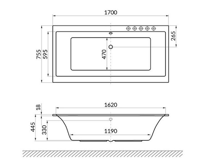 Акриловая ванна Excellent Pryzmat Slim 170x75 WAEX.PRY17WHS без гидромассажа схема 8