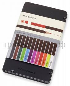 Карандаши акв.12цв.Moleskine WATERCOLOUR  мет.коробка EW7P12COLA