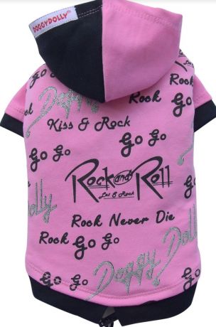 Толстовка с капюшоном "Rock& Roll" розовая для мопсов и французских бульдогов(MM, LM)
