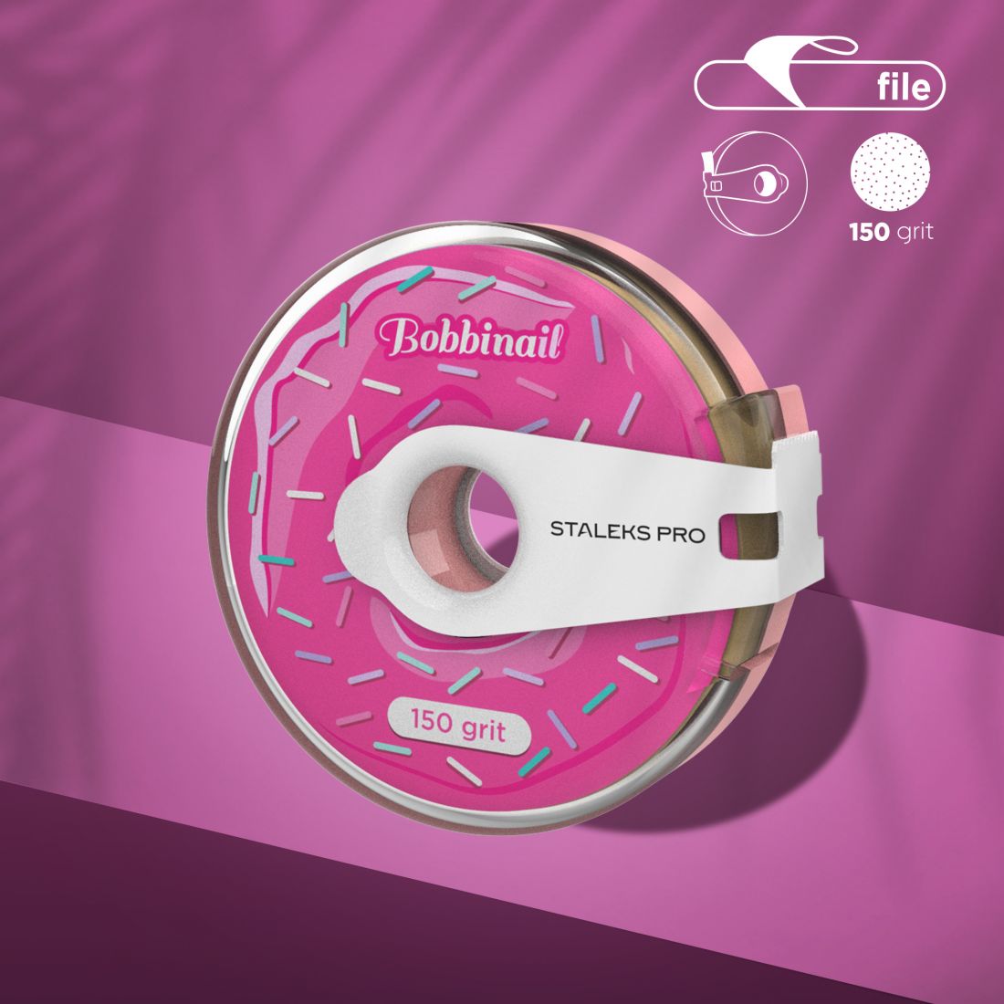 Сменный файл-лента в пластиковой катушке Bobbinail STALEKS PRO 150 грит (8м) (АРТ. AT-150)