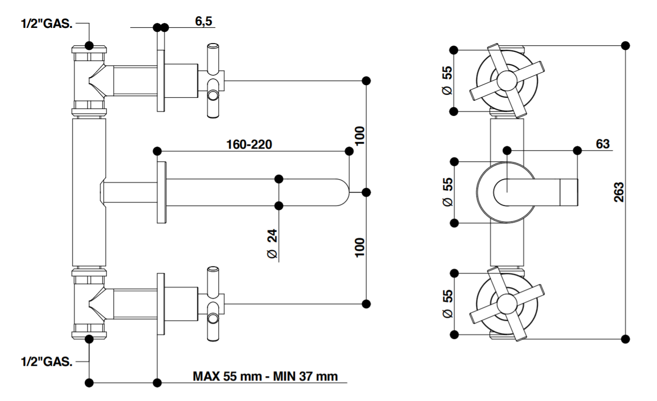 Смеситель для раковины Bongio T CROSS/T LEVER 30438/1A схема 2