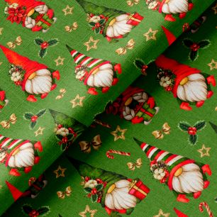Хлопок рождественские гномы на зеленом 50х37 см limit