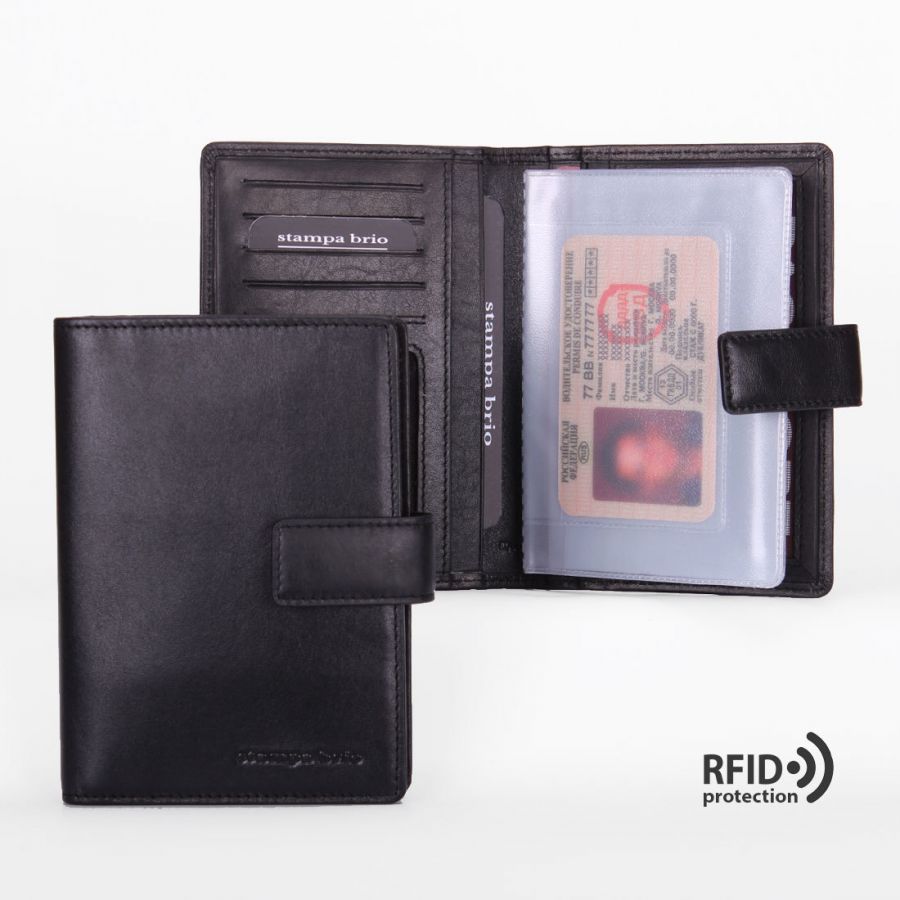 Обложка для документов с RFID защитой Stampa Brio 215-R-1237С Black BKS