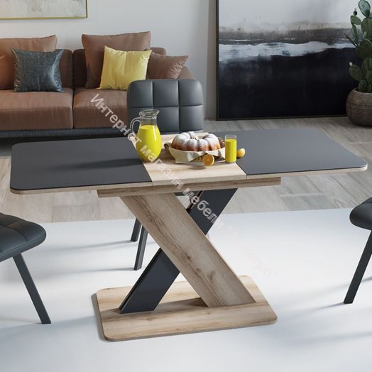 Стол обеденный раздвижной «Люксембург» Тип 1 (Дуб Делано/Серый/Стекло серое матовое)