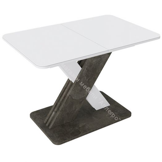 Стол обеденный раздвижной «Люксембург» Тип 1 (Ателье темный/Белый/Стекло белое матовое)